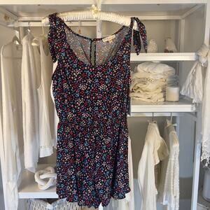 BeBop women's size large navy blue ditsy print romper, feminine, flirty fun 2481